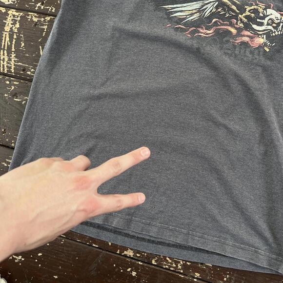 (M) Vintage 90s JNCO Jeans T-Shirt Y2K Flaming Eagle Skull Grunge Cyber Skater - Picture 7 of 7